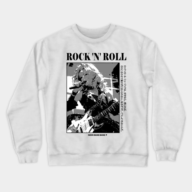 Anime Punk Rock Band Black and White Manga Crewneck Sweatshirt by Neon Bang Bang